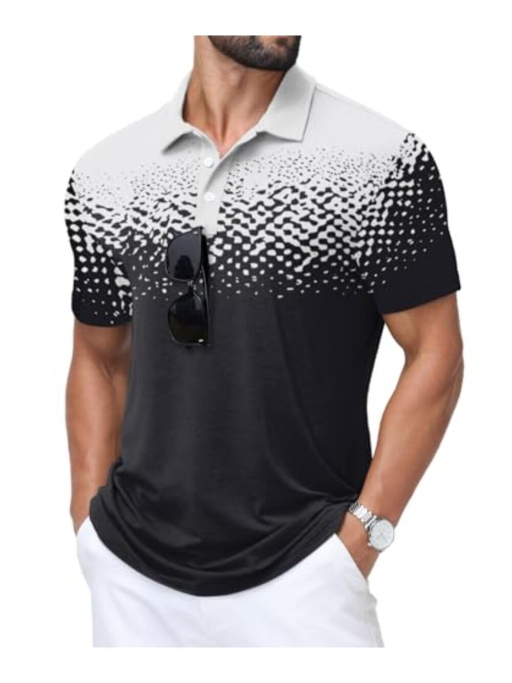 Mens Golf Polo Shirt Short Sleeve Casual Button Henley Collar Relaxed Fit